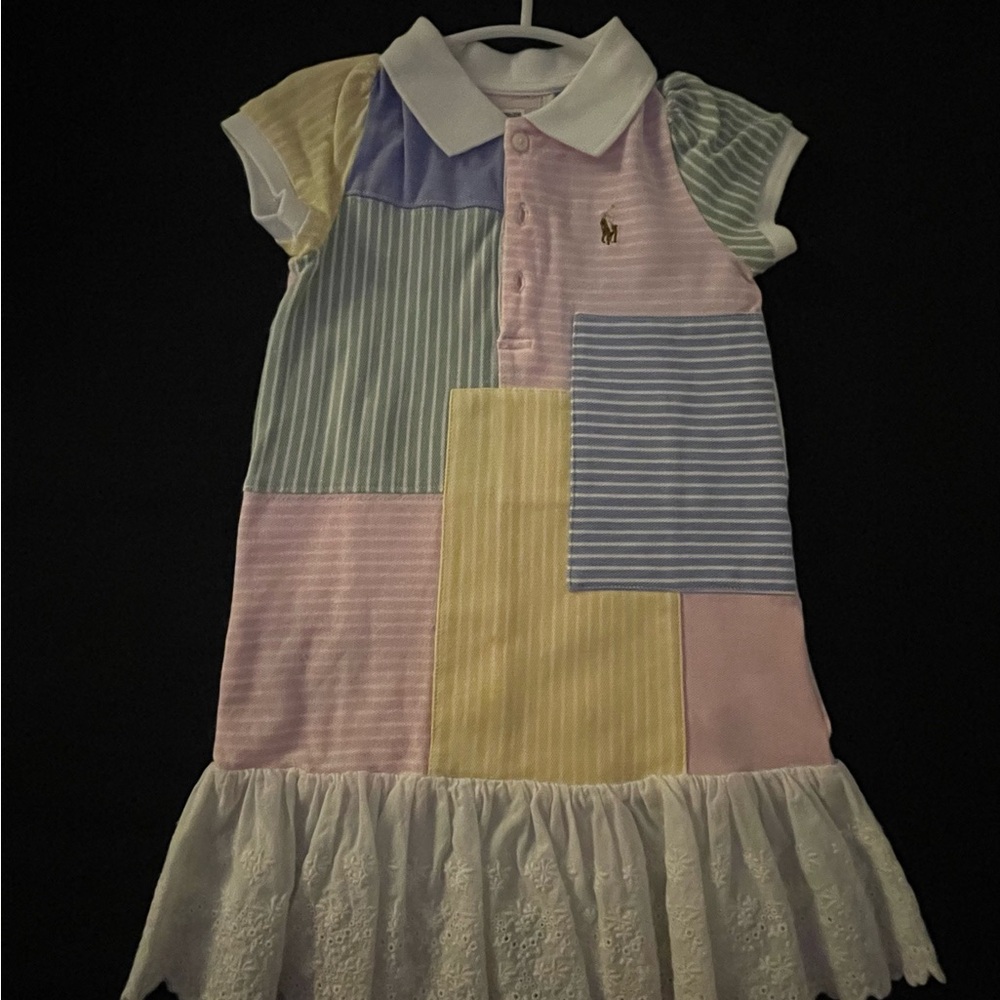 Polo by Ralph Lauren Pink and Yellow Ruffled Tiered A-line Dress